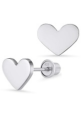 outstanding silver heart screw back baby earrings